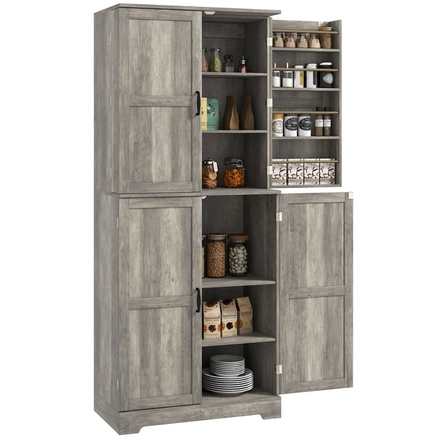HOMCOM Farmhouse Kitchen Pantry Cabinet, Kitchen Storage Cabinet, Grey
