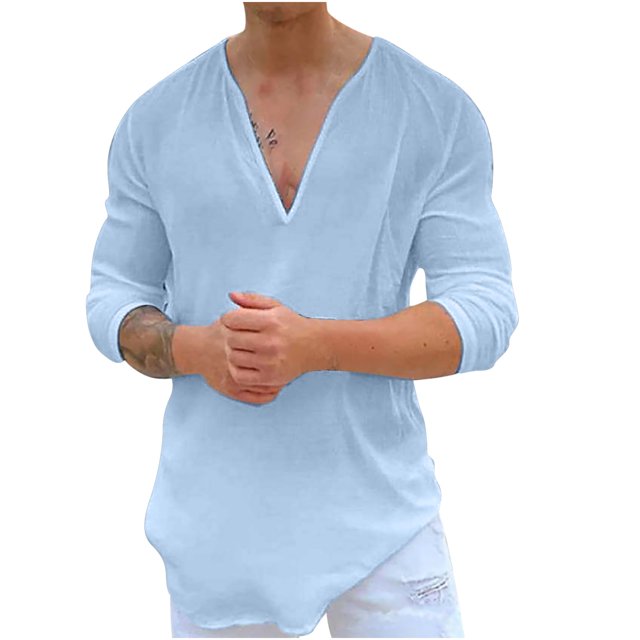 Birdeem Chemise Décontractée pour Hommes, Col en V, Manches Longues, Respirante
