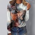 thumbnail image 2 of CEHVOM Femmes Dames Col Rond Hauts Amples T-Shirts Décontractés à Imprimé Blouse à Manches Longues Liquidation, 2 of 5