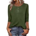 thumbnail image 2 of Lenpel Hauts pour Femmes à Manches 3/4 Printemps Été Col Ras du Cou Quart de Bouton T-Shirts Décontractés Tunique Tee Blouses, 2 of 7