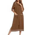 thumbnail image 2 of MeetoTime Robe pour Femmes à Fermeture Éclair devant, Robe de Maison, Chemise de Nuit à Manches 3/4, Longueur Complète, Tenue de Détente pour Dames avec Poches, 2 of 6