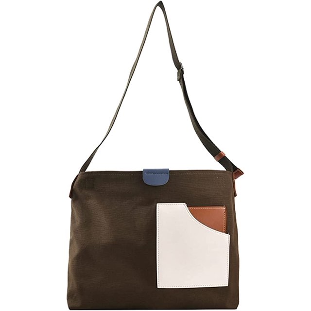 LinYooLi Fashion Splicing Shoulder Bag for Women Girls Chic Grid Canvas Hobo Tote Handbag Color Contrast