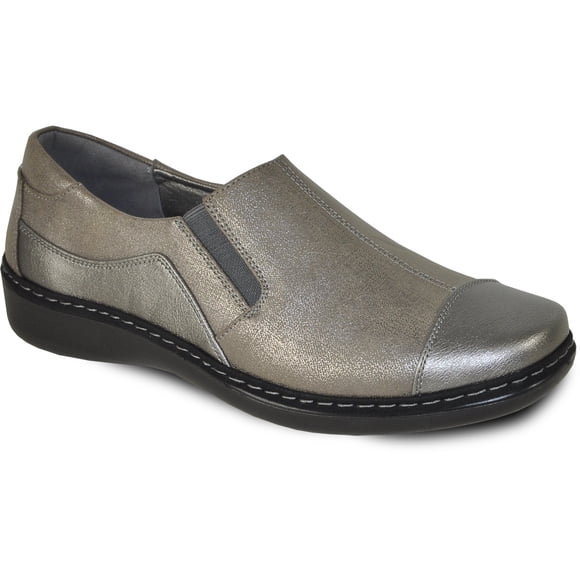 Kozi Soulier Mocassin Décontracté Confortable pour Femmes à Enfiler OY9215 avec Bout Carré Droit et Goussets Doubles Pewter