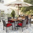 thumbnail image 3 of Costway Ensemble de Salle à Manger de Patio en Rotin 7 Pcs Chaise et Table avec Coussin Trou pour Parasol Rouge, 3 of 8