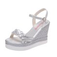 thumbnail image 2 of LSLJS Sandales d'Été pour Femmes à Bout Ouvert, Talon Moyen Wedge, Boucle Métallique, 2 of 6