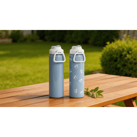 Mainstays 2PK 24 Ounce Stainless Steel Sip Water Bottle Blue Bow, Back to School Supplies