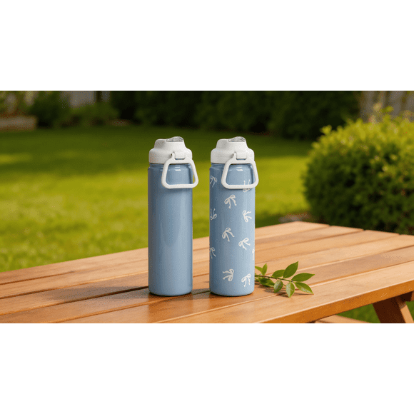 Mainstays 2PK 24 Ounce Stainless Steel Sip Water Bottle Blue Bow, Back to School Supplies