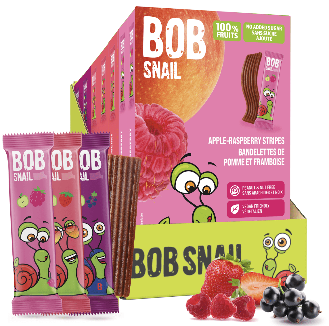 Bob Snail Fruit Leather Stripe Healthy Fruit Rollup Snacks Variety Pack - Pack of 7 (Apple-Strawberry x3; Apple-Raspberry x2; Apple-Black Currant x2)
