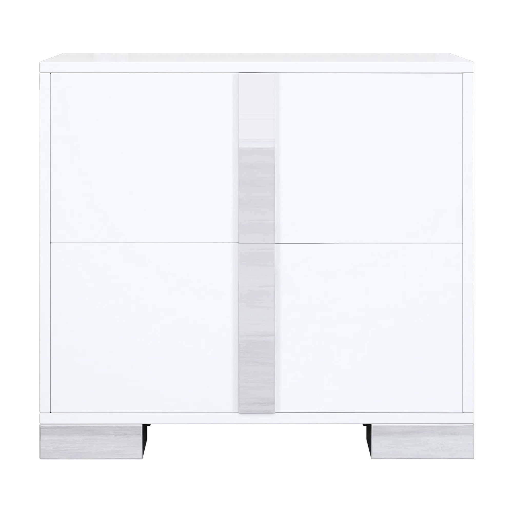 Noble House Elegant Nightstand with Metal Foot, Mirrored Bedside Table, White