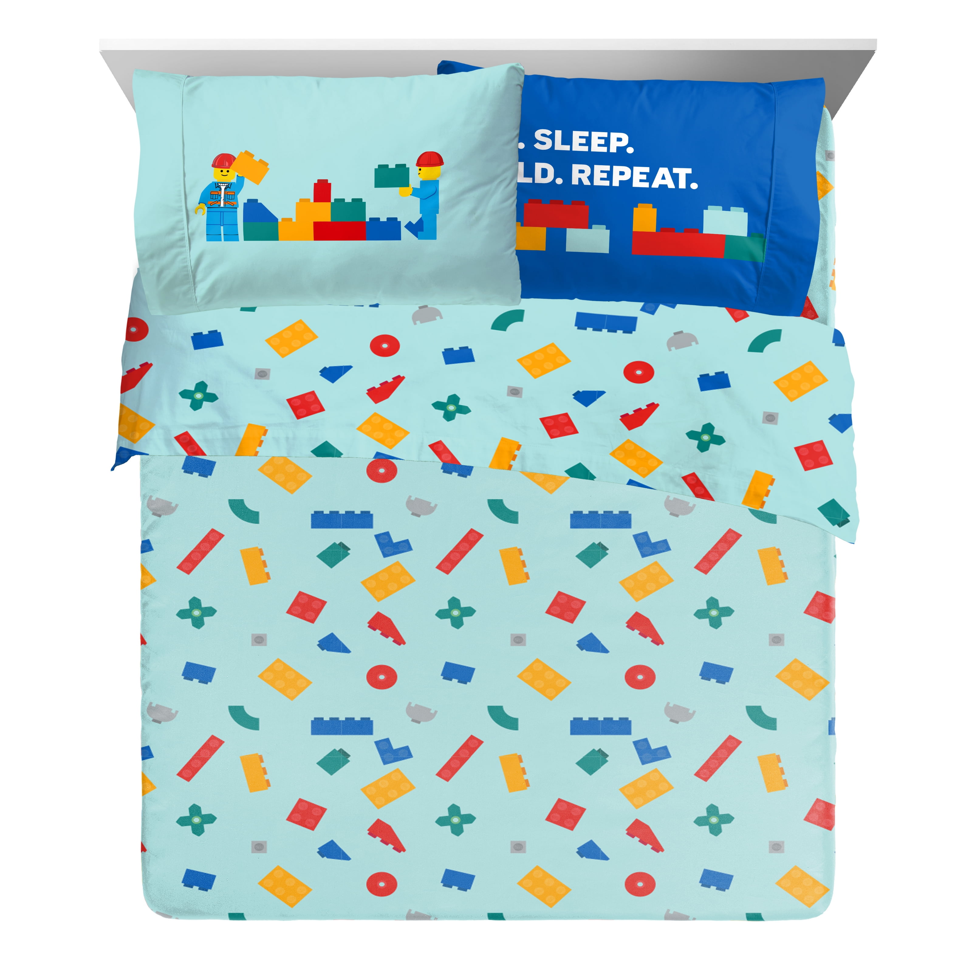 LEGO® Ensemble de Draps 4-Pièces pour Lit 2 Places pour Enfants, 100 % Polyester