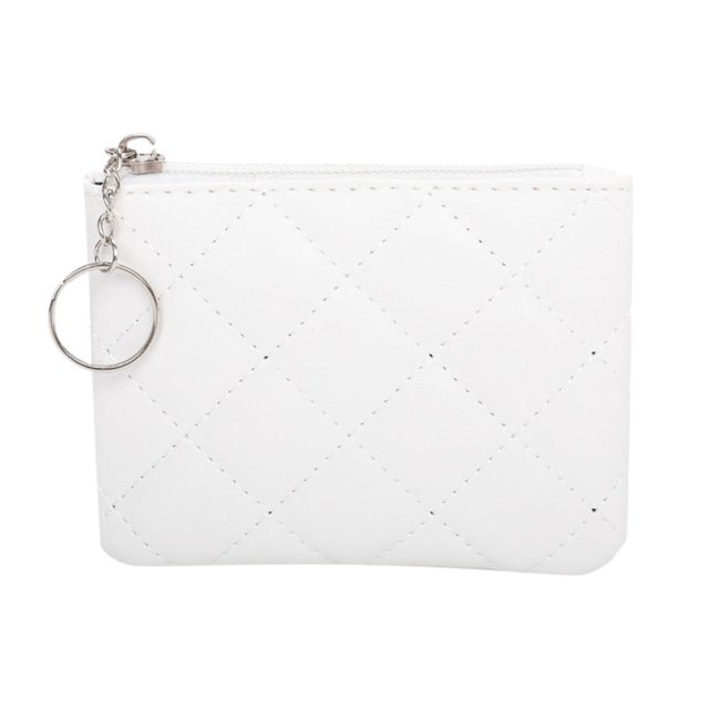 Ediodpoh Women's Mini Zip Purse Quilted Embroidery Small Wallet For Cards Compact And Stylish White