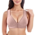 thumbnail image 1 of B91xZ Front Close Wirefree Back Support Posture Full Coverage Bra Full Coverage Plus Size Non Padded Wireless Minimizer Bra,Pink XXL, 1 of 4