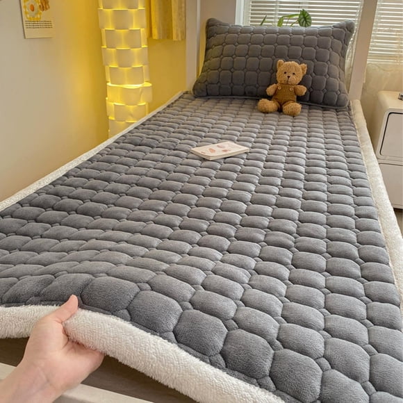 Surmatelas en Velours de Lait - Chaleur Hivernale et Antistatique, Garnissage Matelassé en Plumes, Soie et Coton, Idéal pour les Lits, Gris, JKODE