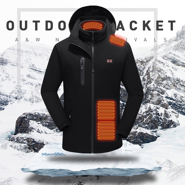 LSLJS Outdoor Warm Clothing Heated for Riding Skiing Fishing Charging Via Heated Coat( Black, XXXXL)