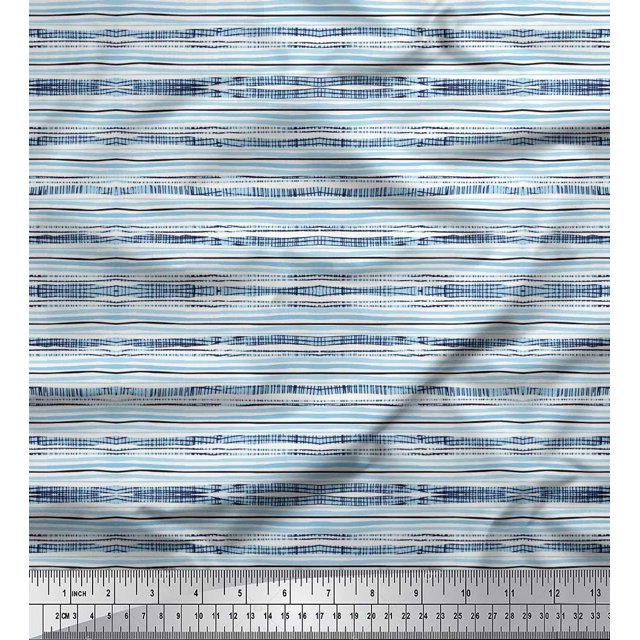 Soimoi Rayon Fabric Horizontal Stripe Print Sewing Fabric Yard 42 Inch Wide