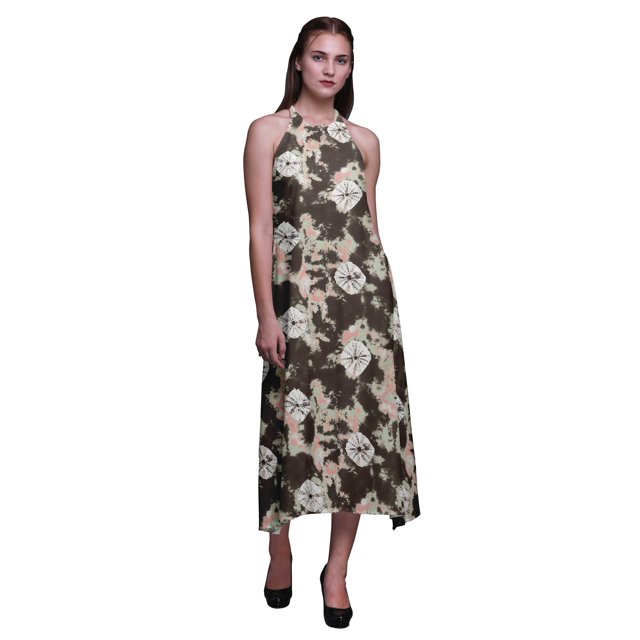 Bimba Robe Dos Nu Teinture sur Nœuds d'Été pour Fête, Col Licou, Tenue de Plage pour Femmes - Très Petit