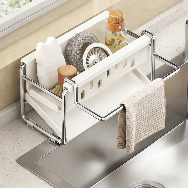 EGNMCR Storage Bins, Storage Containers Sink Rack Stainless Steel Kitchen Rack Hanging Basket Supplies Artifact Countertop Cloth Storage Rack Filtration Water Rack steel shelf