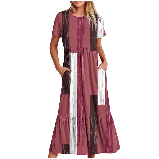 FAIWAD Robe à Manches Courtes pour Femme Grande Taille, à Blocs de Couleur, Robe d'Été Décontractée, Fluide, Coupe Trapèze, avec Poches
