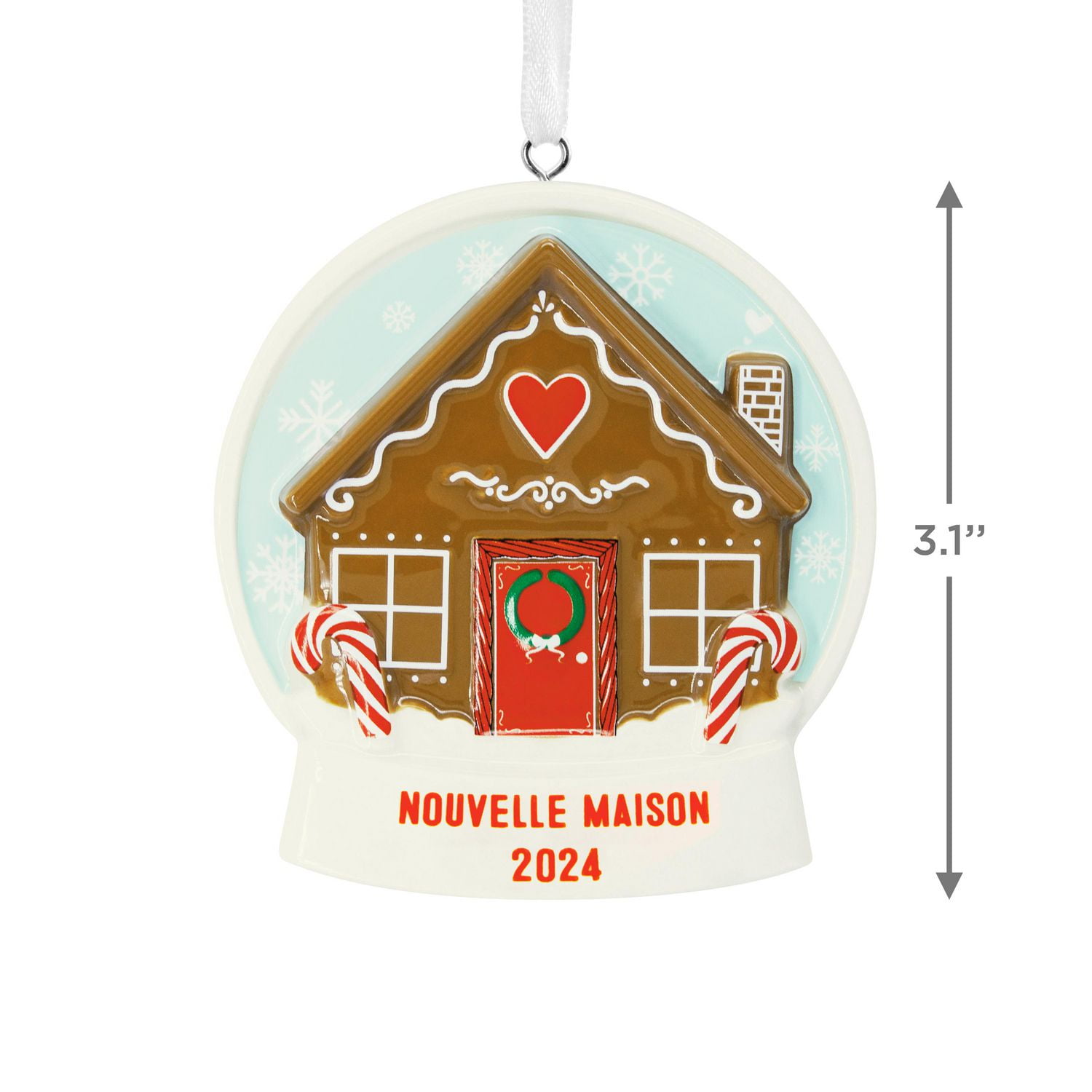 Décoration Hallmark de Noël (Boule à neige, maison de pain d'épices, 2024, décoration en céramique)