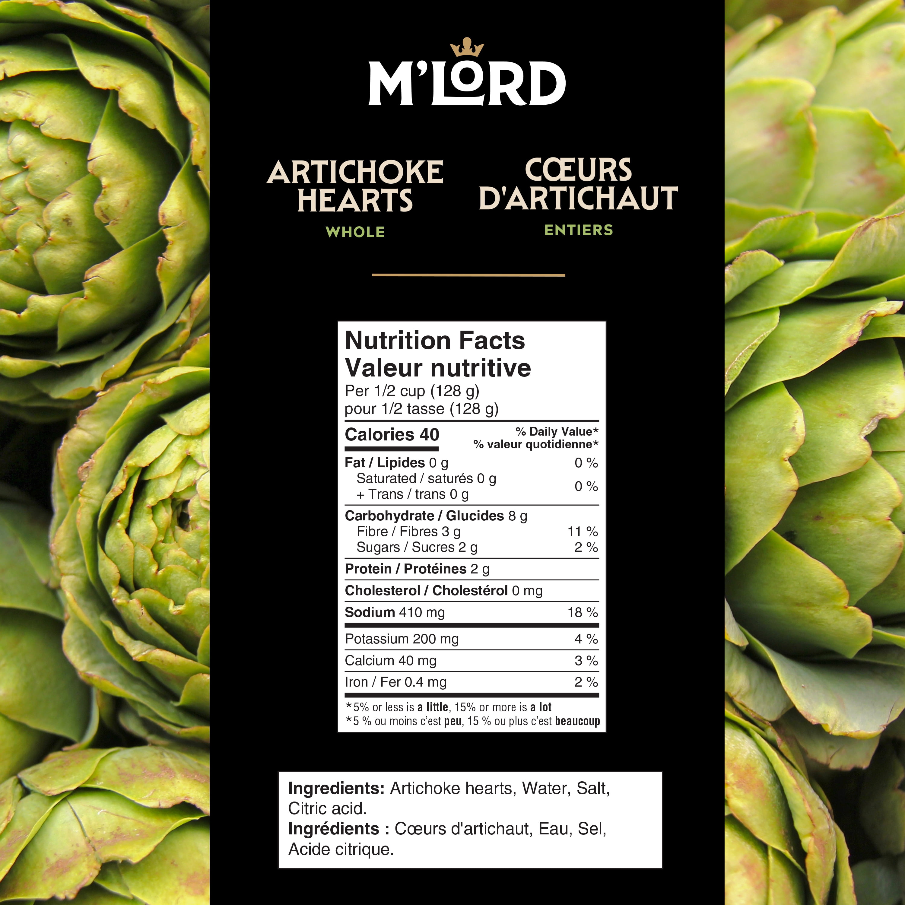 Cœurs d'artichaut entiers M'Lord, 398 ml
