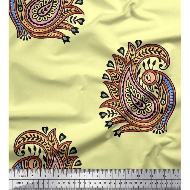 Soimoi Rayon Fabric Peacock Block Printed Craft Fabric by The Yard 56 Inch Wide