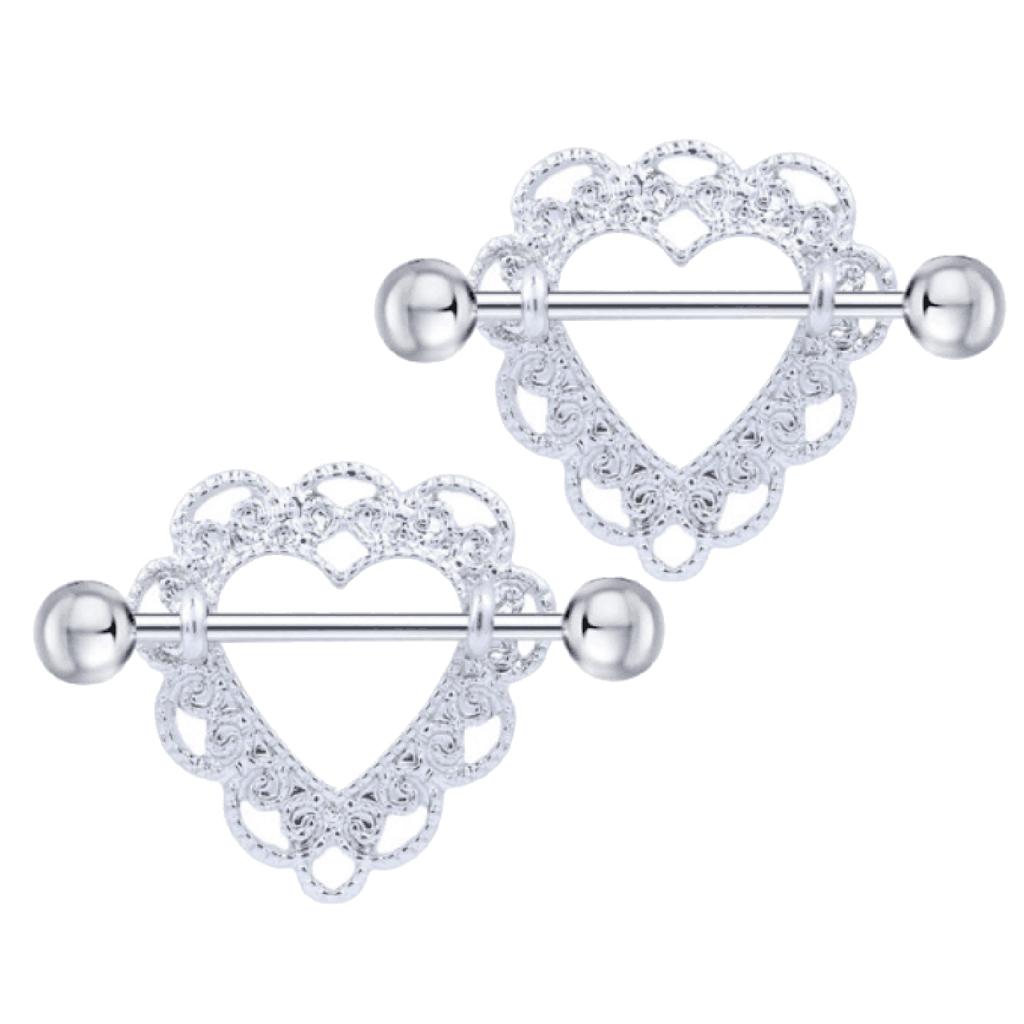 Milaget 2 Pcs 14G Anneaux de Tétine en Forme de Cœur Perçage du Corps Anneaux de Tétine Bijoux