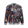 thumbnail image 4 of Aislor Girls Sparkle Sequin Bomber Jacket Glitter Jackets Long Sleeve Coat with Stripe Ribbed Cuffs Colorful 14, 4 of 6