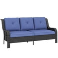 thumbnail image 1 of Outsunny Canapé d'Extérieur 3 Places avec Coussins en Rotin pour Patio Bleu Foncé, 1 of 10