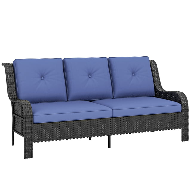 Outsunny Canapé d'Extérieur 3 Places avec Coussins en Rotin pour Patio Bleu Foncé