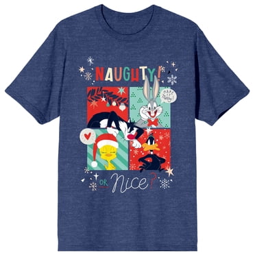 Looney Tunes Characters Naughty or Nice Women's Navy Heather Graphic Tee-3XL