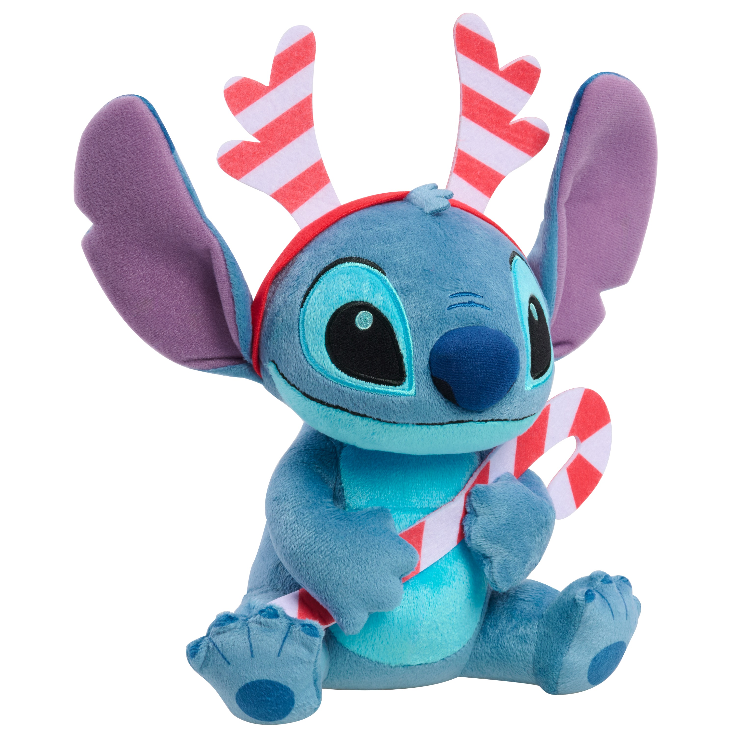Disney Stitch Holiday Small Plush Toy, 18 cm Stitch in a Plaid Christmas Hat, Kids Toys by Just Play, Ages 2+
