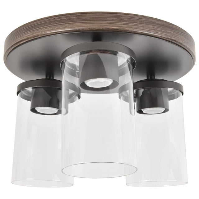 Better Homes & Gardens Plafonnier Encastré à 3 Lumières de Style Farmhouse en Noyer de 12 Pouces (30 cm), Stores en Verre Transparent Vue Centrée vers l'Avant d'Un Plafonnier Encastré en Métal de 12 Pouces (30 cm) à Fini Noyer avec Trois Stores en Verre Transparent, Style Farmhouse pour Pièces à Plafond Bas, Couloirs Ou Chambres; Homologué pour l'Humidité et Adapté aux Ampoules Tubulaires DEL T12 (Vendues Séparément), Souvent Utilisé comme Éclairage de Tâche Ou d'Entrée pour les Espaces Compacts