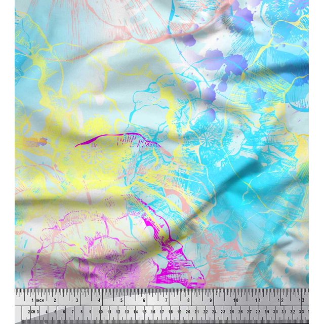 Soimoi Green Rayon Fabric Flower Watercolor Print Fabric by the Yard 42 Inch Wide