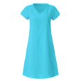thumbnail image 4 of CHUANK Robes en Lin pour Femmes Été Grande Taille Manches Courtes Col en V Longueur Genou Robe Ample Décontractée Confortable Robe de Plage Soldes de Liquidation 2024, 4 of 6