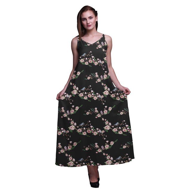 Bimba Rayon Bird Womens Adjustable Spaghetti Strap Long Maxi Print Dress Bohemian-XSmall