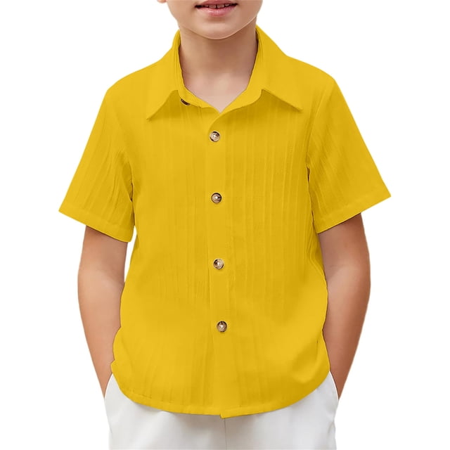 Chemise Décontractée à Manches Courtes pour Garçons à Boutons - Chemise d'Été Texturée Tendance pour la Plage pour Garçons de 5 à 14 Ans