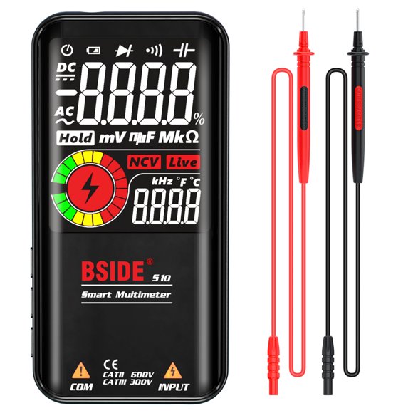 BSIDE S10 Intelligent 9999 Unités Multimètre Numérique Écran LCD AC/DC Voltmètre Ohmmètre Test Résistance Capacité Fréquence Diode Continuité NCV Ligne en Direct avec Lumière Flash Maintien de Données