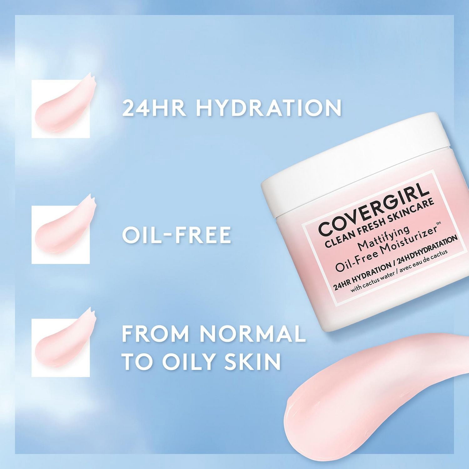COVERGIRL Clean Fresh Skincare Hydratant Matifiant Sans Huile, Hydratant pour le Visage Matifiant Formulé avec Eau de Cactus, 100 % Végane & Sans Cruauté
