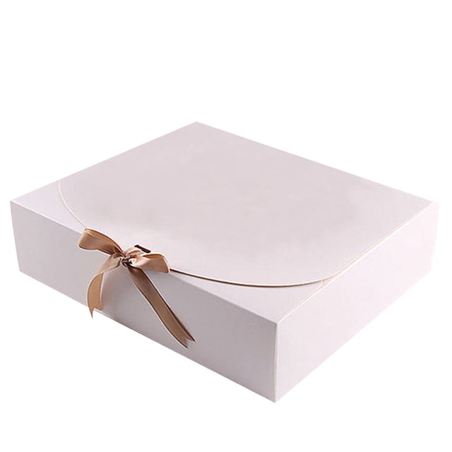 kurtrusly 5pcs Gift Boxes Birthday Paper Favor Cases Party Anniversary Gift Packing Boxes with Ribbon, White, Large