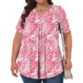 thumbnail image 3 of Pisexur Hauts de Printemps pour Femmes Blouses pour Femmes Chic Décontracté Mode pour Femmes Imprimé Col Rond Manches Courtes Plissé Ample Haut Multicolore,G, 3 of 6