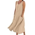 thumbnail image 1 of Robe Longue d'Été Sans Manches en Coton et Lin pour Femmes, Encolure Dégagée, Décontractée, Fluide, Ample, Maxi, avec Poche, pour Plage et Vacances, 1 of 7