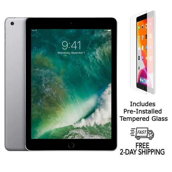 Refurbished Apple iPad 5th Gen A1822 (WiFi) 32GB Space Gray (Grade A) w/ Pre-Installed Tempered Glass
