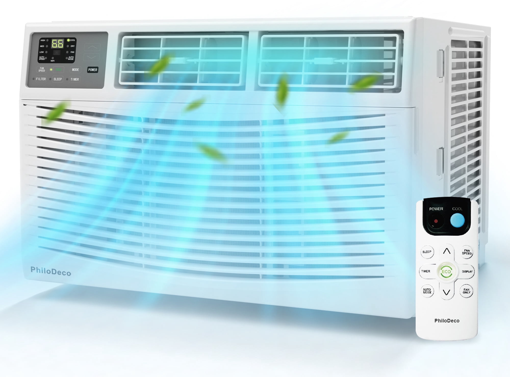 PhiloDeco 8000 BTU Window Air Conditioner, Cools up to 350 Sq. ft, 3 Fan Speeds and 4 Modes, Intelligent, LED Display Screen, with Remote Control