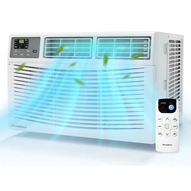 PhiloDeco 8000 BTU Window Air Conditioner, Cools up to 350 Sq. ft, 3 Fan Speeds and 4 Modes, Intelligent, LED Display Screen, with Remote Control