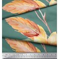 thumbnail image 2 of Soimoi Green Georgette Viscose Fabric Leaves & Peach Floral Decor Fabric Printed BTY 42 Inch Wide, 2 of 3