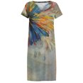 thumbnail image 4 of SMihono Robe d'Été Bohème pour Femmes Grande Taille Robes à Manches Courtes Mode Fleurs Imprimées Taille Robe d'Été Col en V Longueur Genou, 4 of 5