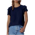 thumbnail image 1 of Plebaso Hauts d'Été pour Femmes à Volants Manches Courtes Blouses Décontractées Col Rond Couleur Unie Chemises Amples pour Femmes, 1 of 7