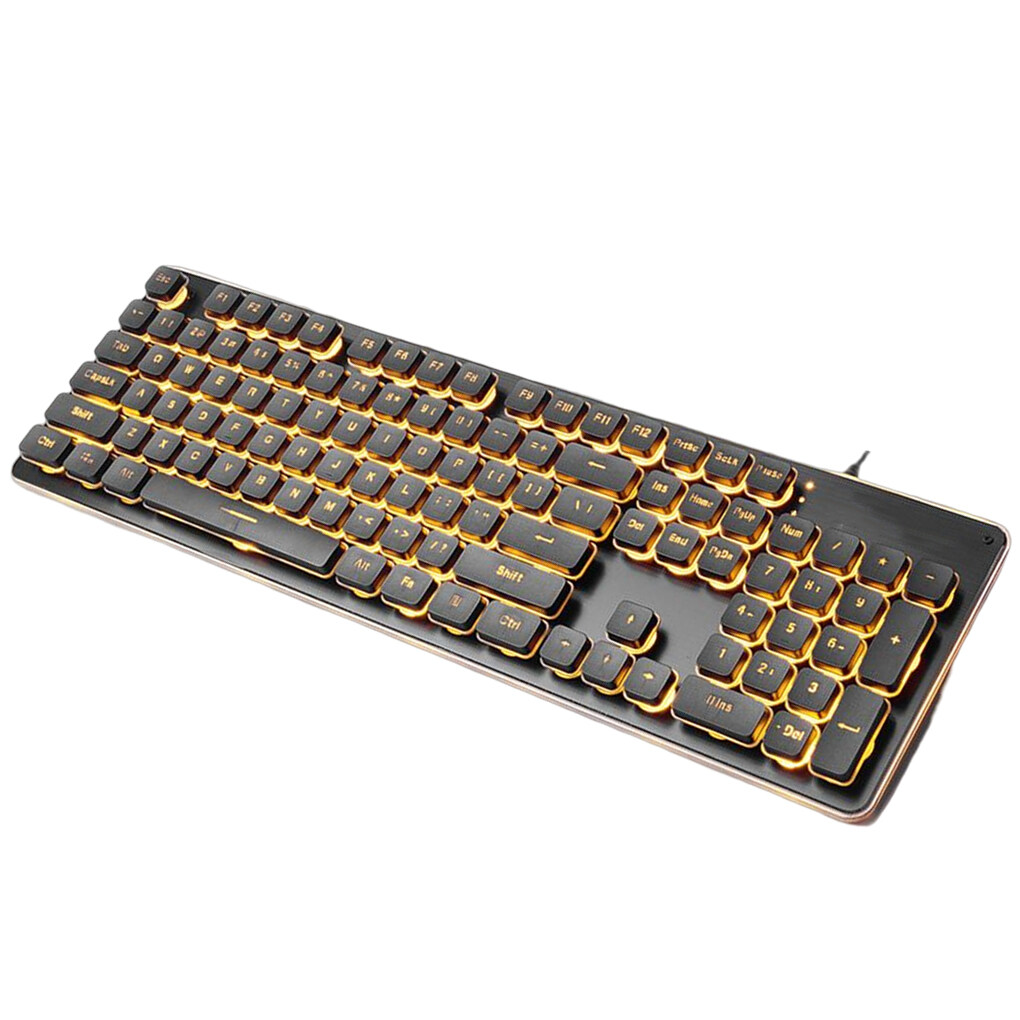 USB Wired Gaming Keyboard Orange Light Backlit Waterproof Silent Mechanical Keypad 104 Keys Luminous Keypads Entertainment