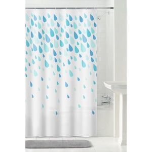 Mainstays Waterproof PEVA Raindrops Shower Curtain, 70" x 72", Aqua Blue