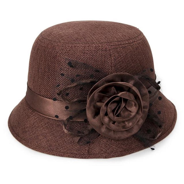 Penkiiy Spring and Summer Hat Ladies Linen Sunshade Top Hat Sunscreen Breathable Big Flower Princess Straw Hat Brown